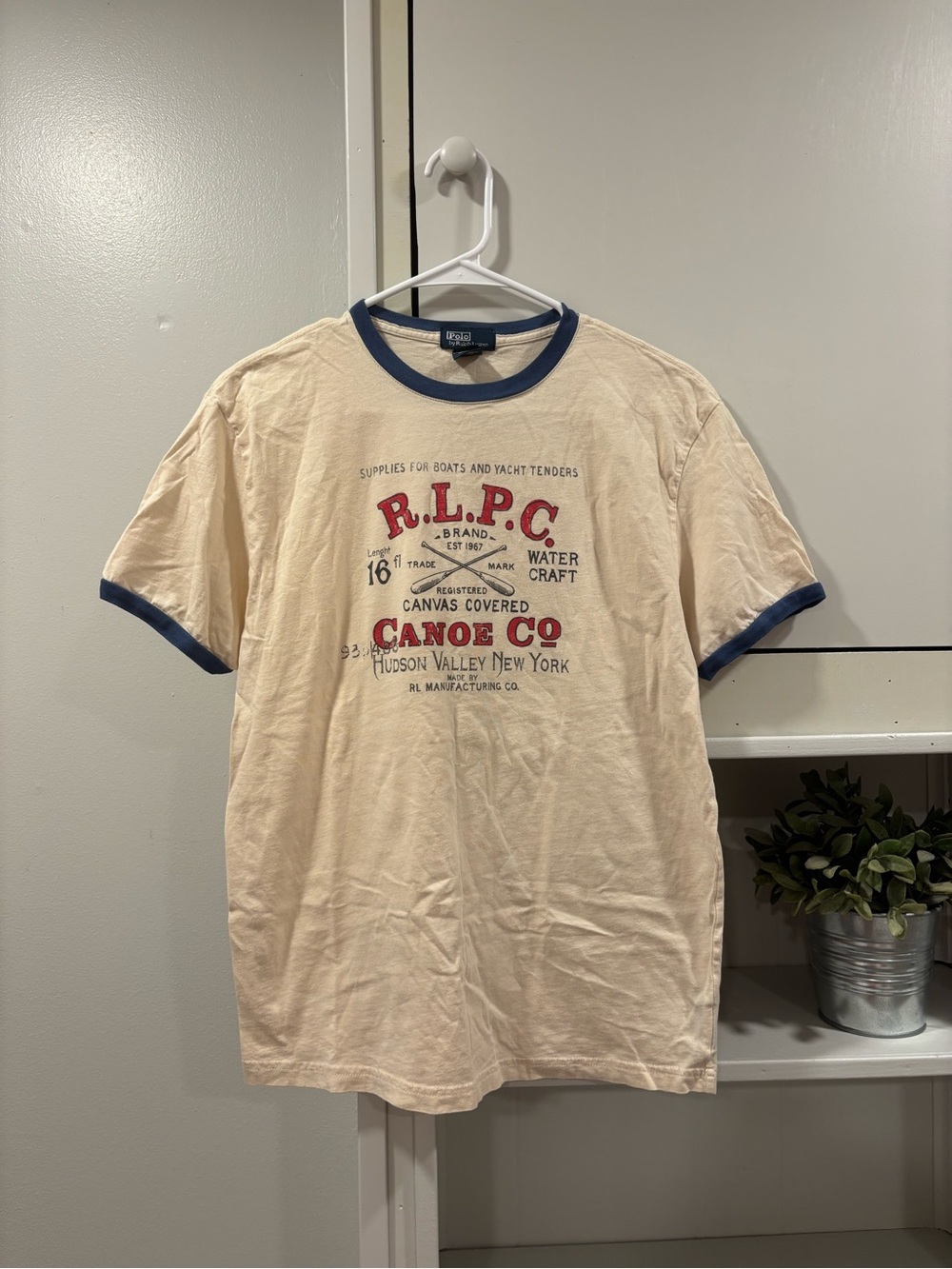 Polo by Ralph Lauren Cream Ringer Tee with Navy Trim and Red Graphic